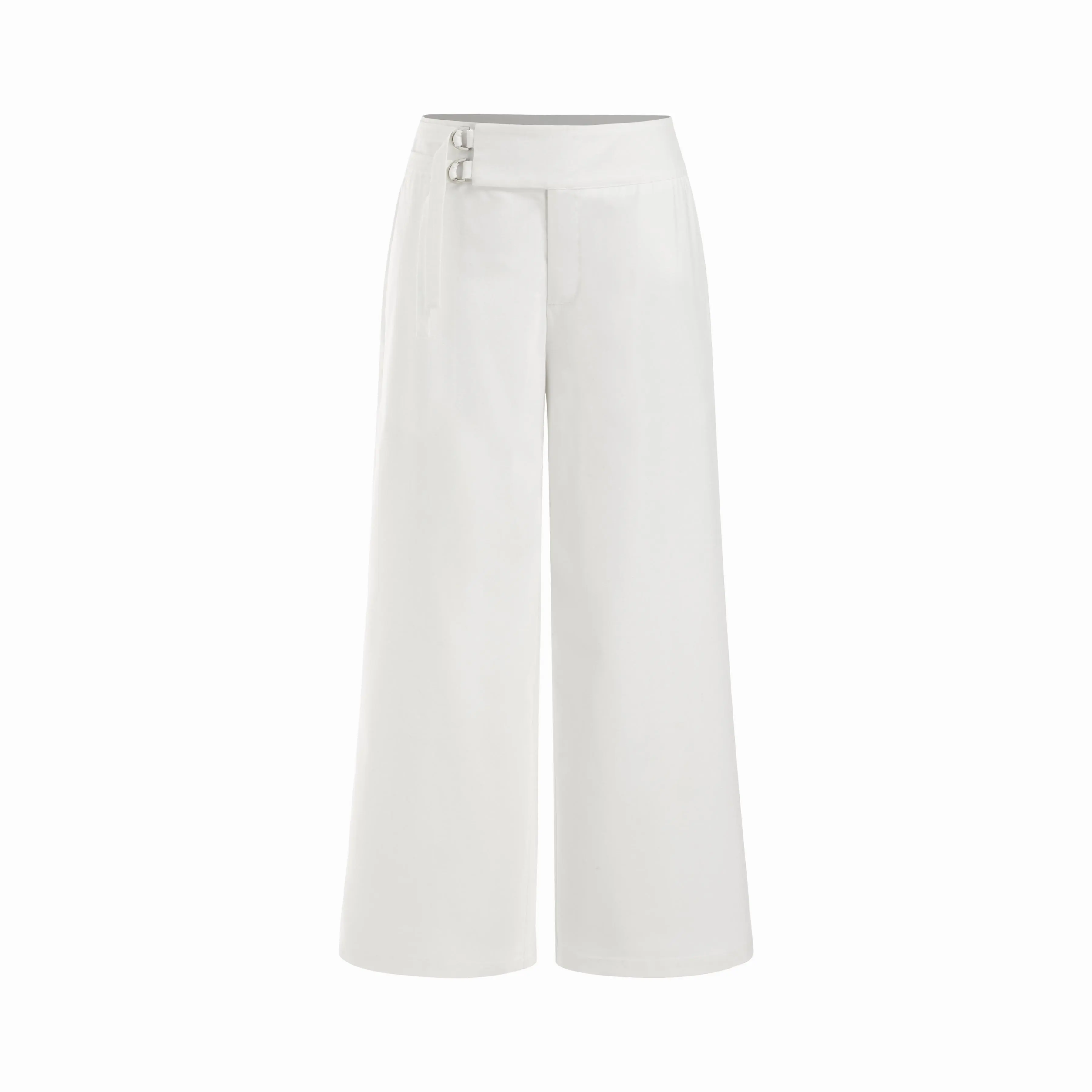 Cider Women's Linen-blend Wide Leg Pants, Casual Low Rise Basic Trousers with Metal Detail, Bottom, Low Waist, Minimalist