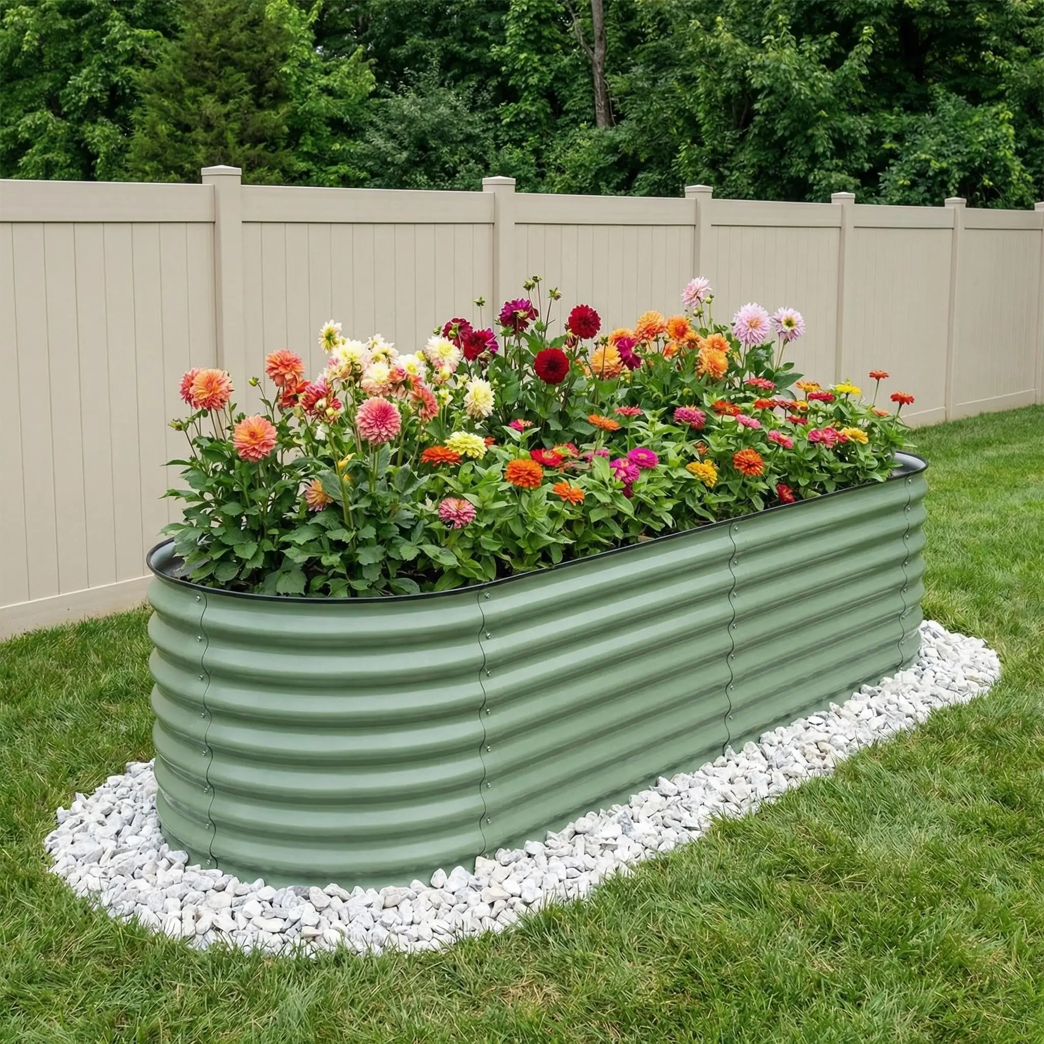 YJ-Garvee Galvanized Metal Raised Garden Bed 8x4x2 ft with Open Bottom, Rust-Resistant Steel Planter Box for Vegetables, Flowers, and Herbs, Easy Assembly Outdoor Garden Bed in Green