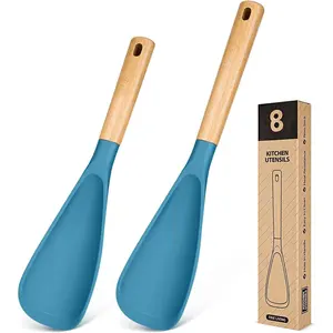 Multifunction Spoon for Nonstick Cookwares,  for Cooking and Serving, Sturdy  Matte ,  Handle spoonula for Mixing, Scoop, and Scrape, Turquoise(2 pack,11.4" & 13.4")