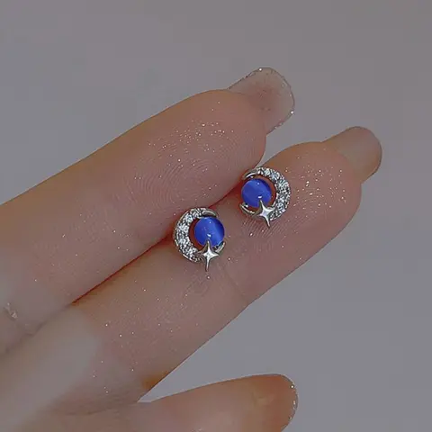 Elegant Cat Eye Stone Moon and Star Stud Earrings, Perfect for Parties, Everyday Wear and Valentine's Day, Stylish Accessories, Earrings Jewelry