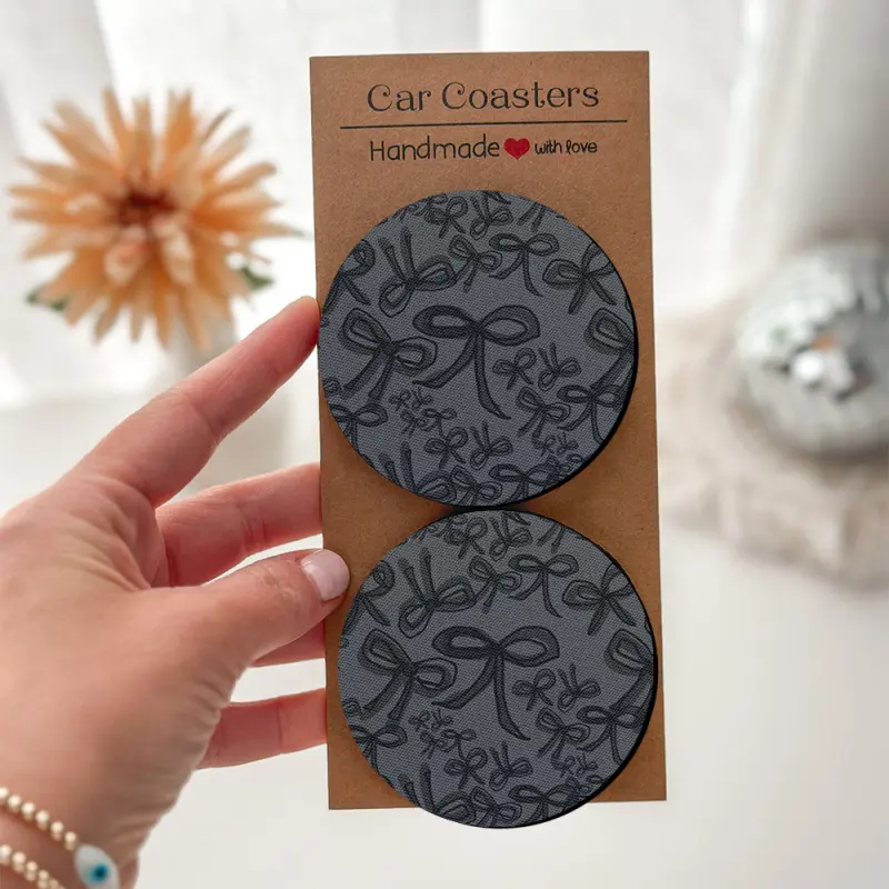 Elegant Bow Pattern Desk Coasters, Round Decorative Coaster, Trendy Tiktok Home Office Table Decor (2/4 Pieces), Stylish Desktop Accessories, Perfect Gift Idea