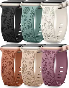 【Valentine’s Day Gift】Flower Engraved StarLight Replacement Band Compatible with Apple Watch Bands, valentines gifts for gf, fashion boohs for Women, Soft Silicone Strap With Dressy Decorative Apple Watch Charms for iWatch