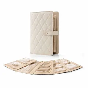Collapsible Travel Jewelry Organizer Book Binder with Transparent Zipper, Velvet Bag, Multi-Purpose Rectangular Shape, Snap Closure, 1pc
