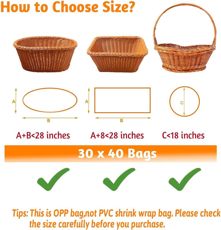 Cellophane Bags 30x40 Inch - 6 count 2.8 Mil Thick Clear Cellophane Wrap for  Baskets, Clear Plastic  Basket Bags for Thanksgiving, Christmas, Easter Presents/ Party Favors Packaging