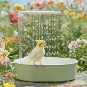 Automatic Parrot Bath Basin, Small Sun Tiger Phoenix Peony Dedicated Bird Bath Bowl, Rain Shower Style Bathing Tool, Bird Supplies, Grooming