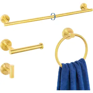 4 count Bathroom Accessories Hardware Set, 24 inch Towel Bar, Towel Ring, Robe Hook, Toilet Paper Holder, Stainless Steel Rack Kit Wall Mounted,
