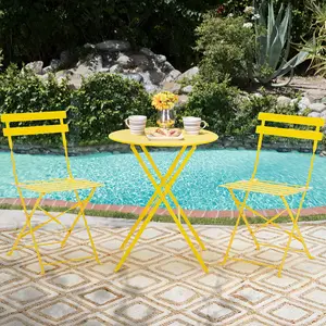 EROMMY 3-Piece Folding Bistro Set (2 Chairs, 1 Table) - Premium Weather-Resistant, Portable Patio Furniture for Indoor/Outdoor Small Spaces, Balcony Furniture (Black, Green, Yellow, Pink, Blue), Patio Furniture Sets, Balcony Furniture Sets