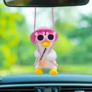1/2PC Pink Car Accessories for Women Girl of Swinging Duck Car Hanging Ornament Cute Cool Decorations Rear View Mirror Hanging Accessories Pendant Charm(Pink)