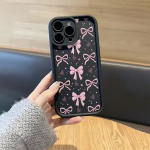 Phone Case - A High Black Bamboo Case with a Pink Bow And Heart-Shaped TPU Material, Designed for Precise Hole Positions And Full Protection, Suitable for Iphone Iphone 6/7/8/X/11/12/13/14/15/16 Pro/16 Pro Max/16 Plus
