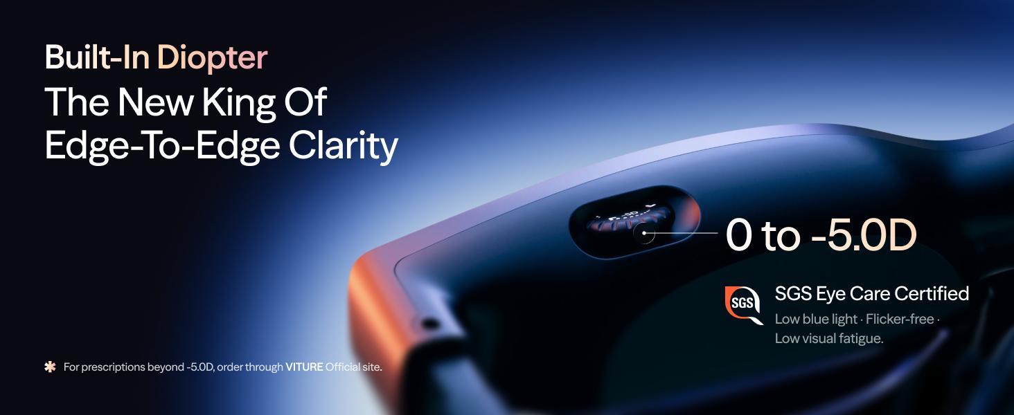 VITURE Pro 2 XR AR Smart Glasses with UltraClarity 3.0, 146" Display, 50° FOV, 1600 Nits Sony Micro-OLED, 63g Weight, 0-5.00D Built-in Diopter, SGS Eye Care Certified, Phone Sync for iPhone, Android, Mac, PC, Steam Deck