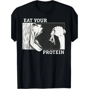 [Funny Anime Gym Tee] Funny Anime Gym Bodybuilding Fitness T-Shirt - Eat Your Protein, Short Sleeve