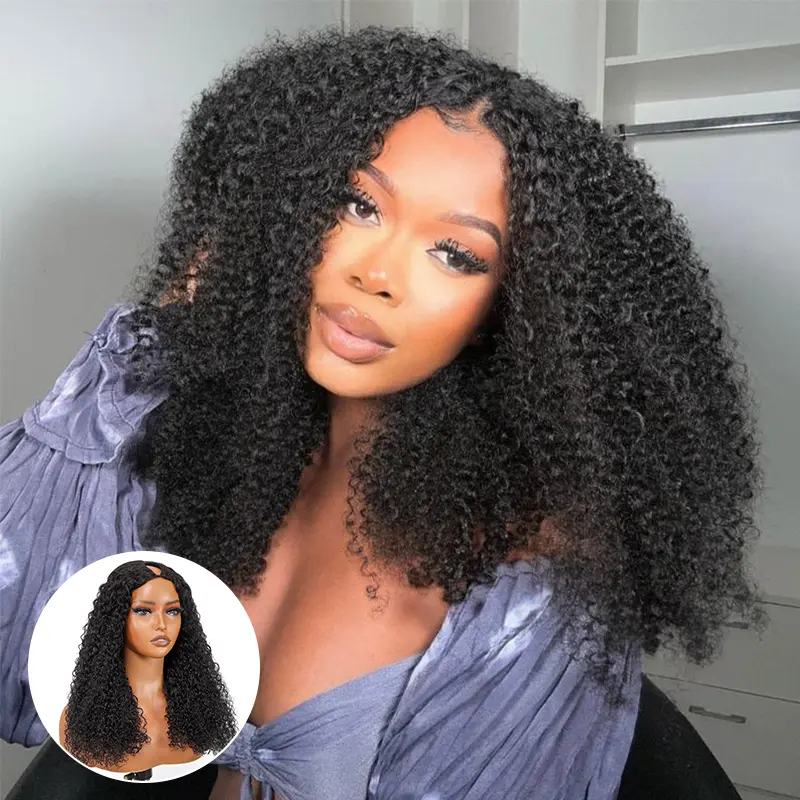 [NEW IN] West Kiss Kinky Curly V Part Human Hair Wigs No Leave Out Thin Part Glueless Wigs Easy To install Hair Beginner Friendly