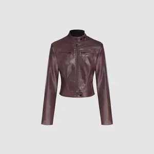 Cider [4 colors, size 0-26] Faux Leather Stand Collar Zipper Biker Jacket