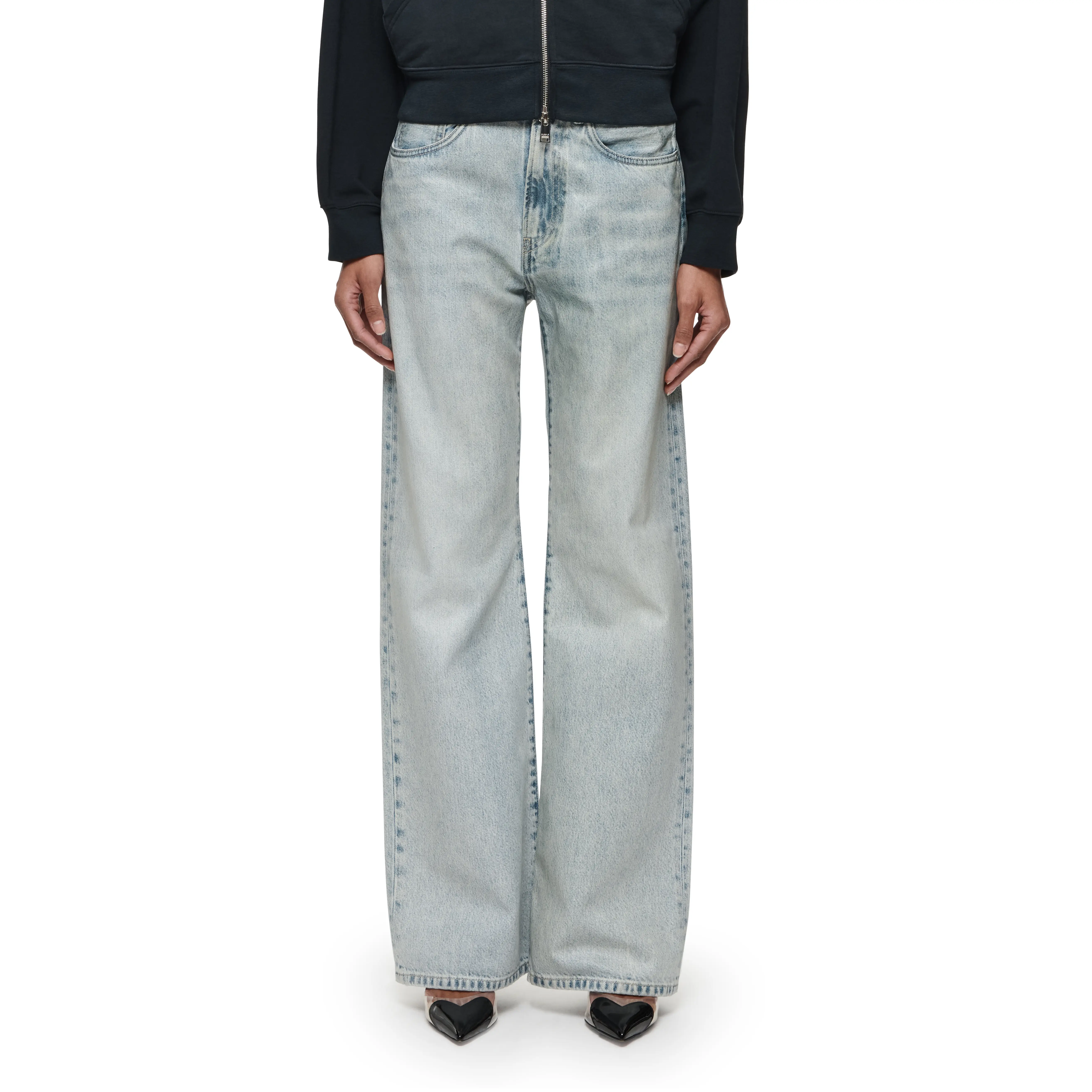 Lady's Wide-Coated Basic Minimalist Jeans Bottom with Belt