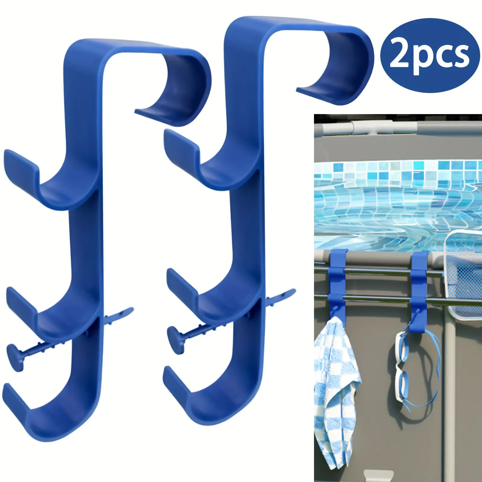 Adjustable 3-Hook Hangable Pool Pole Hanger, Poolside Leaf Skimmer Net Holder, Skimmer & Cleaning Tool Bracket, Above Ground Pool Maintenance Accessory Organiser