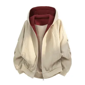 Men’s color-block hooded sweatshirt; spring couple casual loose-fit cardigan jacket; men’s zip-up hoodie; men’s high-street trendy loose long-sleeve zip-up jacket