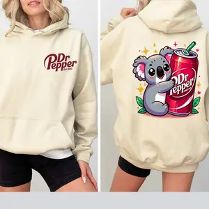Dr Pepper Koala Hoodie, Cute Soda Graphic Pullover, Cozy Unisex Hoodie for Women & Men, Koala Hugging Can Sweatshirt, Fall Winter Streetwear