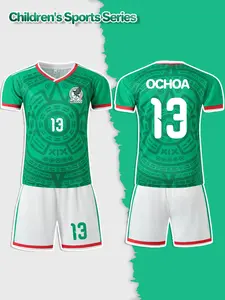 Green V-neck soccer suit for boys, Kids Clothing, with name OCHOA and number 13. It is a comfortable and breathable two-piece jersey for matches and sports, suitable for outdoor exercise, campus team equipment, and a great gift for festivals.