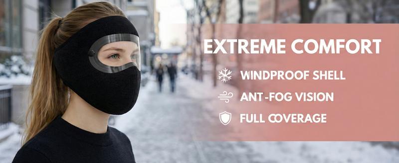 Buy One Get One Winter Windproof Face Mask with Detachable Goggles, Thick Fleece-Lined Full Face Balaclava for Men & Women, Cold Weather Protection for Cycling, Motorcycling, Skiing and Outdoor Sports (Pink, Black)