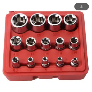 14PCS Female E-Torx Star Socket Set with Case 1/4, 3/8, 1/2 in. Drive External Star Socket Set E4-E24 Torque Socket Set