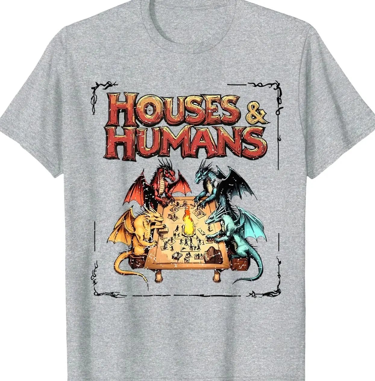 Vintage Tabletop RPG Gamer Tee Houses and Humans Vintage Retro 90s Joke Gaming D20 T-Shirt