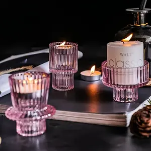 6-Piece Simple Vertical Glass Candlestick Set, Tea Light Holder, Transparent Cone-Shaped Wax Stand, Table Centerpiece Decor, Decorations Supplies, Wedding