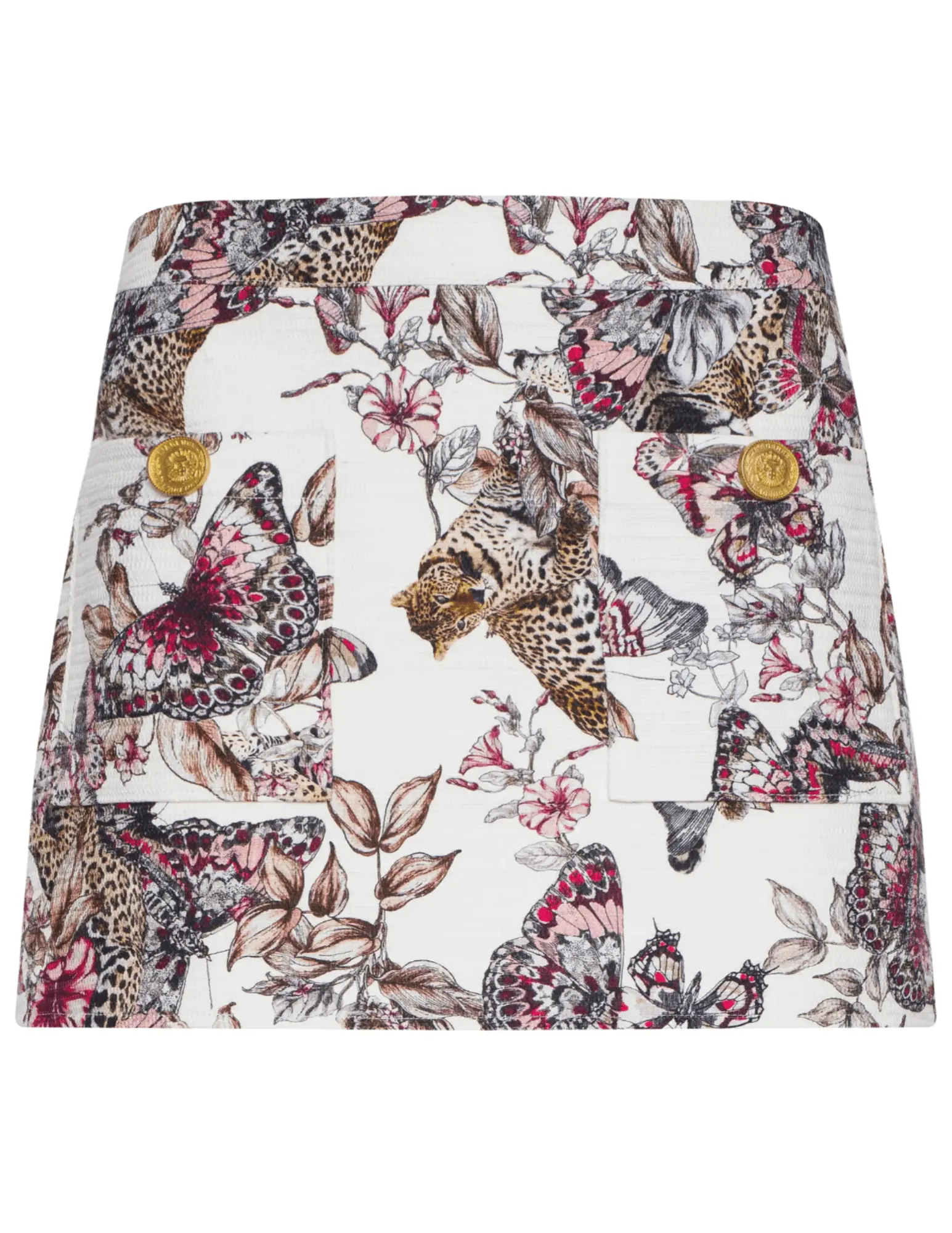 L'AGENCE Cyra Low Rise Mini Skirt in White Multi Large Butterfly Jungle-SALE