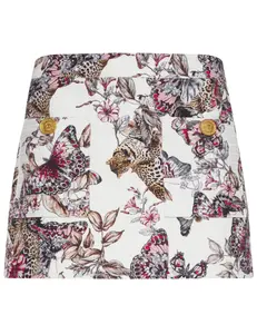 L'AGENCE Cyra Low Rise Mini Skirt in White Multi Large Butterfly Jungle