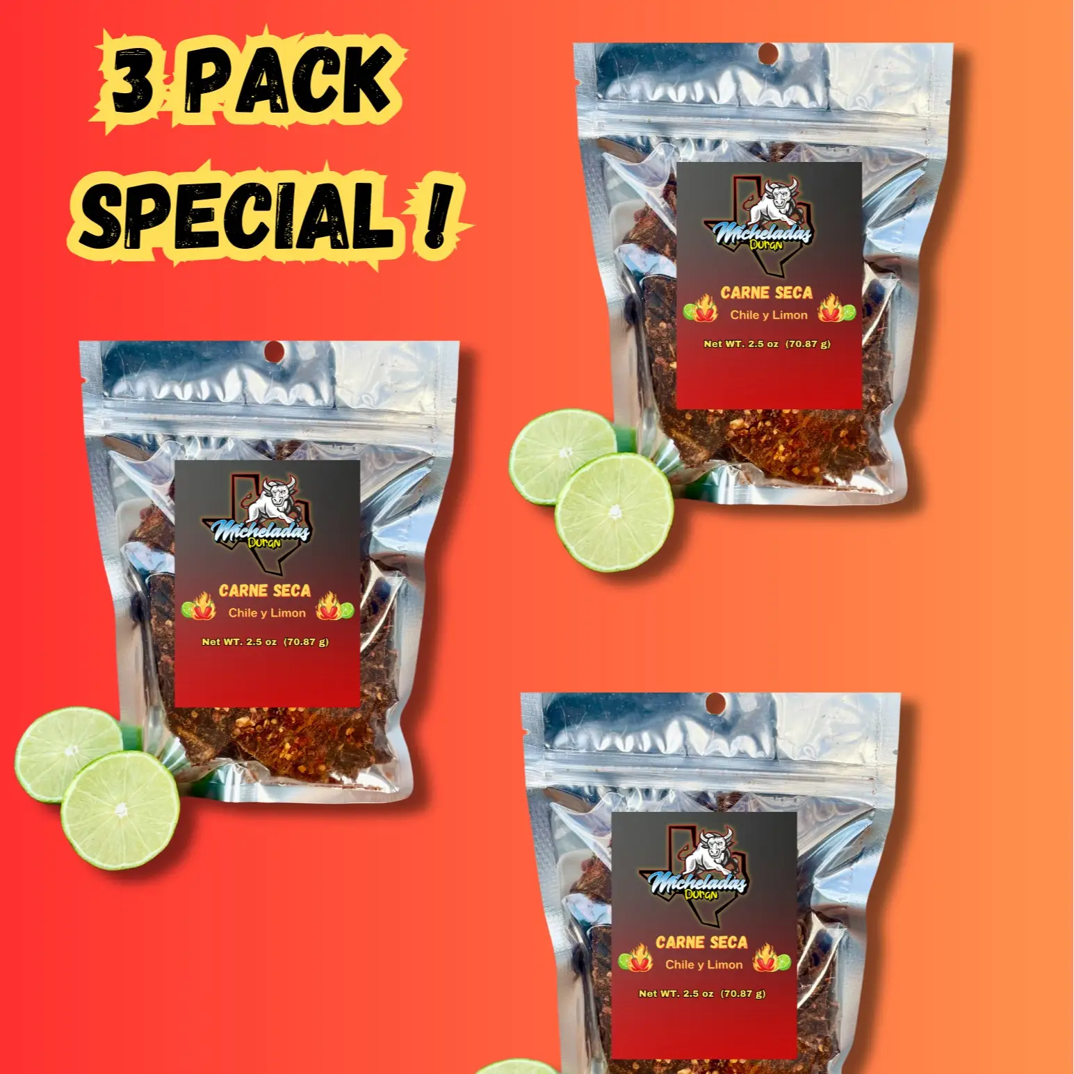 Carne Seca 3 Pack Chile Limon