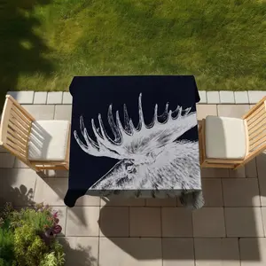 360 Stand Rustic Blue Square Tablecloth with Deer Motif, 58x58", Indoor-Outdoor Use, Rustic Charm Textile for Home & Kitchen Soft Furnishings