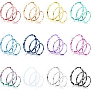 MILACOLATO 36Pcs 20G Nose Ring Hoop for Women Men 316L Stainless Steel Helix Tragus Lip Septum Ring Cartilage Earring Hoop Piercing Jewelry