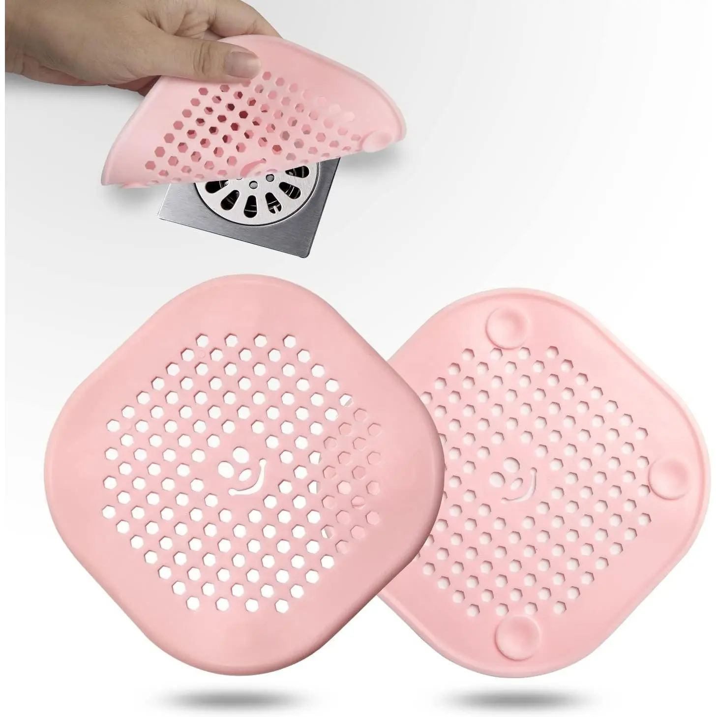 2 Pack Drain Hair Catcher  Drain Protector Bathroom Accessories Hair Stopper Drain Cover for Shower Kitchen Bathroom Tub Pink