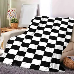 1PC black and white grid design theme blanket, checkerboard pattern blanket, ins style soft and warm flannel blanket, flannel throw blanket, a warm gift for family and children, suitable for festivals and home, sofa leisure blanket, bedroom cover blanket