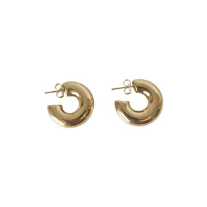 Chunky Hoops - Gold Color Earrings with Unique Shape and Simple Design