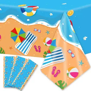 3 Pcs Beach Tablecloth for Hawaiian Decorations Plastic Tablecloth Pool Surfboard Party Table Covers for Rectangle Tables Summer Birthday Party Supplies, 105 X54 Inches