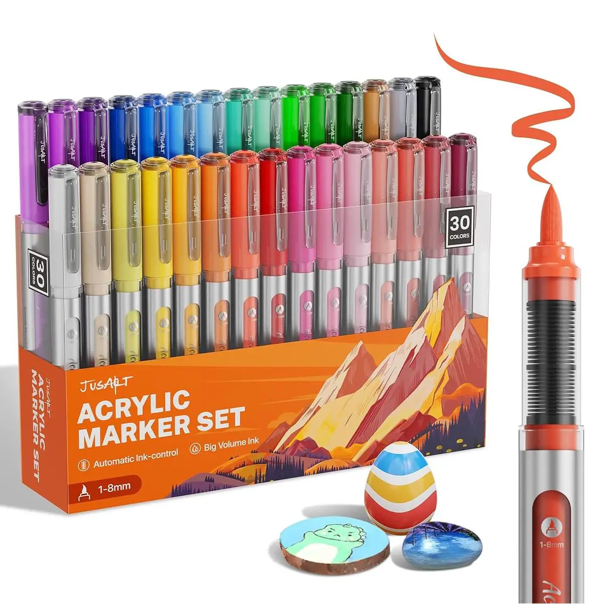[jusart] 30/24/18 Colors Acrylic Paint Markers Brush Tip, Water Based Paint Pens, Colorful Marker Set, Permanent Drawing Markers, Waterproof Flexible
