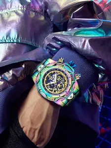 Men's Punk Style Neon Color Quartz Watch, Fashionable Round Dial Watch for Party Daily Decor, Trendy All-match Watch for Birthday Gift