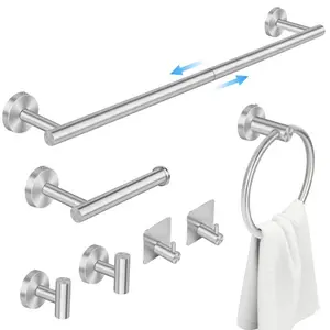 PHANCIR 7-Piece Stainless Steel Bathroom Hardware Set - 24" Towel Bar, Toilet Paper Holder, Towel Ring, Robe Hooks - Nickel-Silver Finish, Rust Resistant, Wall Mounted