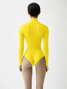 Long Sleeve Mock Neck Leotard - Yellow