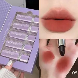 5-Color Purple Bar Black Lipstick | Ultra-Matte Velvet, One-Swipe Color, Long-Lasting Reds