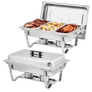 GARVEE 2 Pack Chafing Dishes for Buffet with 6 Full Size Pans Rectangle Catering Food Warmers Stainless Steel for Parties, Catering Supplies, Weddings, and Christmas Buffets