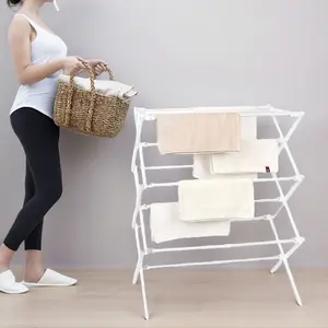 Foldable Clothes Drying Rack Portable Indoor Outdoor Laundry Rack Rust Resistant Collapsible Dryer Stand with Large Capacity for Home Balcony Travel Camping White