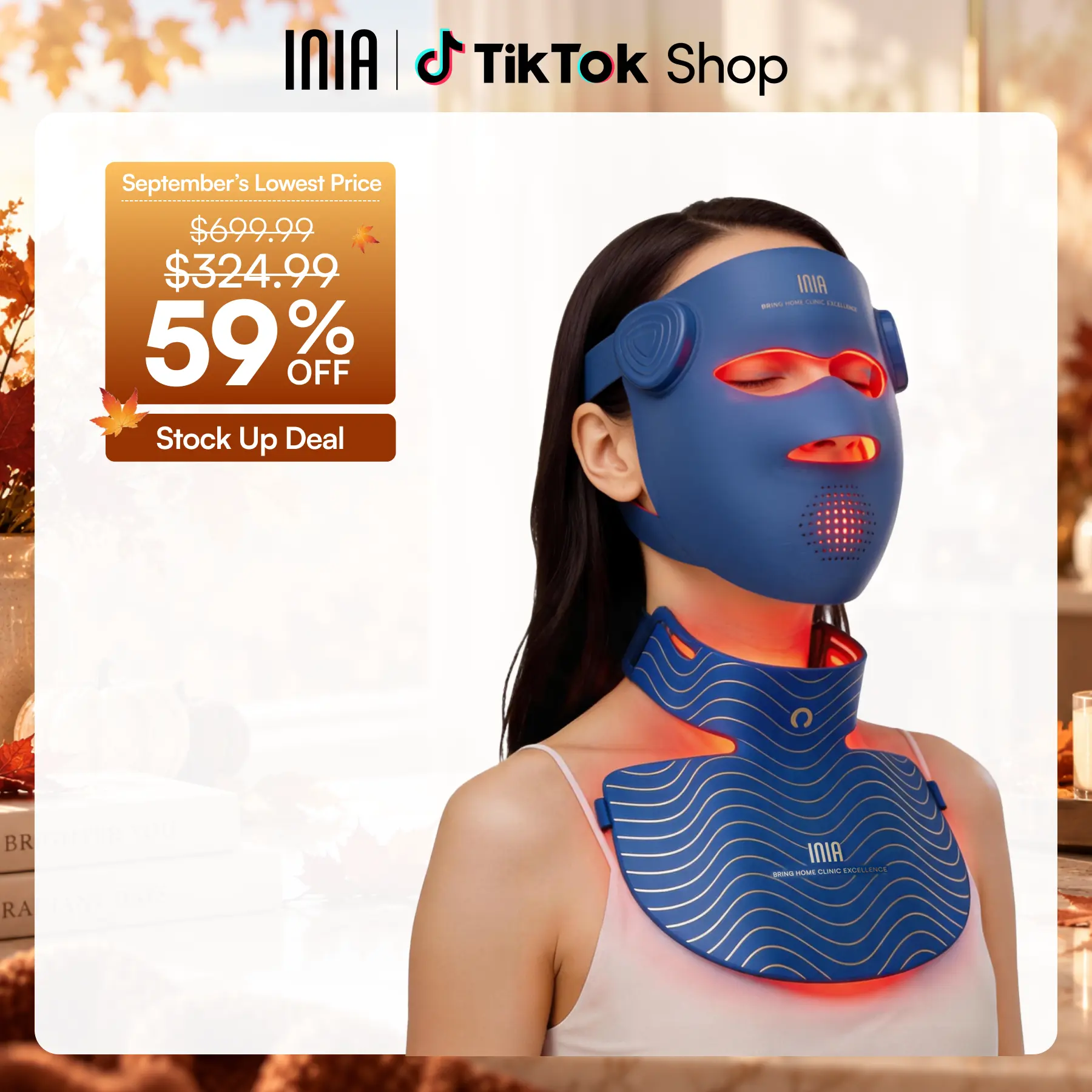INIA GLOW 940nm 4D Face Mask & Neck Mask Bundle, Deep Dual NIR Repair (940+850nm), Cooling Therapy for Lift, Glow & Wrinkle Reduction, Face to Chest Anti-Aging,Summer Travel Accessories,back to school,back to school haul