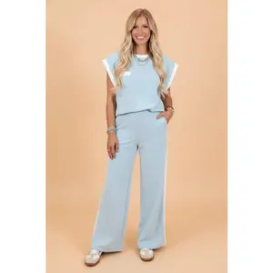 Contrast Trim Boxy Tank & Wide Leg Pants Set