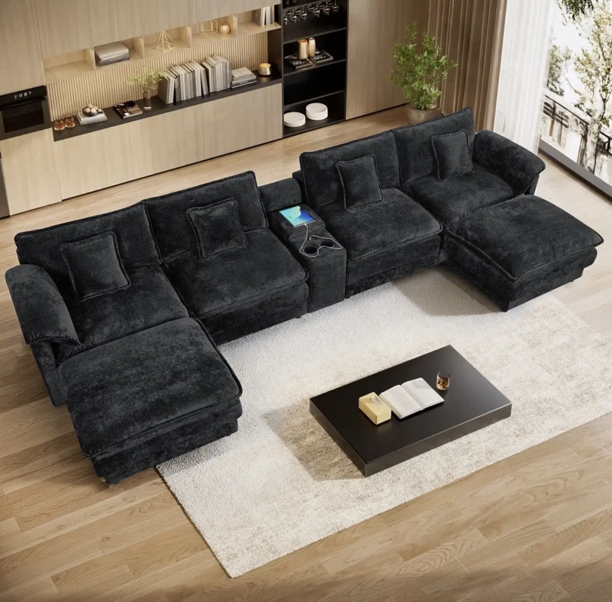 152"Oversized Modular U-Shaped Sectional Sofa Set w/Central Console 6 Seat Couch