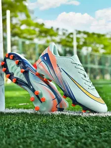 Parent - child Light Green - Orange - Blue Color - blocked Mixed - Studs Football Shoes, Soccer Cleats, Dynamic Competitive Style, Breathable Mesh Material, Strong Grip & Multi - field Adaptation, Ideal for Parent - child Football Training & Competitions