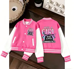 Girls Cropped Jacket with "Just A Girl Who Loves Gymnastics" Print, Casual Outdoor Style, Ideal Gift for Birthdays, Valentine’s Day & Back to School