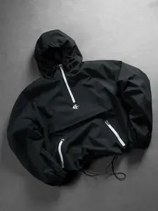 Men's Half-Zip Hooded Jacket, Lightweight Windproof Coat, Multiple Pockets, Breathable Casual Outdoor Jacket, Hiking and Daily Wear, Sports Outerwear, Wind Resistant Outerwear, Casual Athletic Jacket
