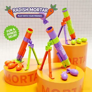 Carrot Root Mortar Toy Launcher - 3D Printed Stress Relief Toy with Adjustable Stand, Safe Foam Projectiles for Kids & Adults Outdoor/Indoor Play