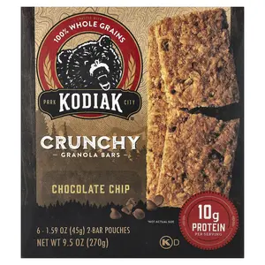 Kodiak Cakes Crunchy Granola Bars, Chocolate Chip, 6 2-Bar Pouches, 1.59 oz (45 g) Each